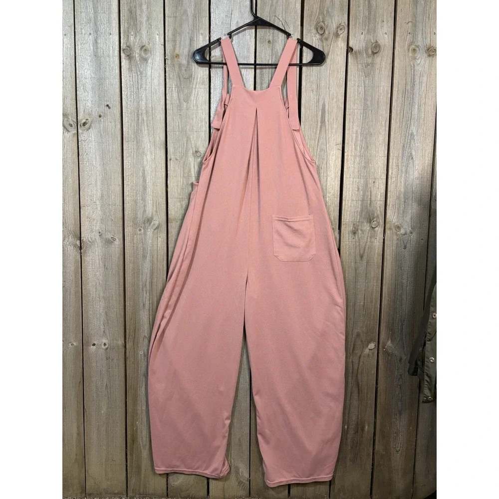Halara Pink Wide Leg Jumpsuit Overalls Women's M Sleeveless Casual Waffle Knit - Picture 5 of 5